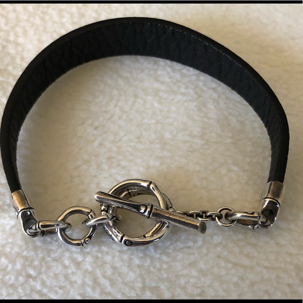 NWOT John Hardy Black Leather and Silver Bracelet